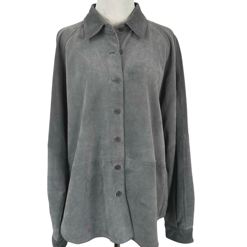 Hunt Club Suede Leather Shirt Jacket Gray Button Front Overshirt XL Womens
